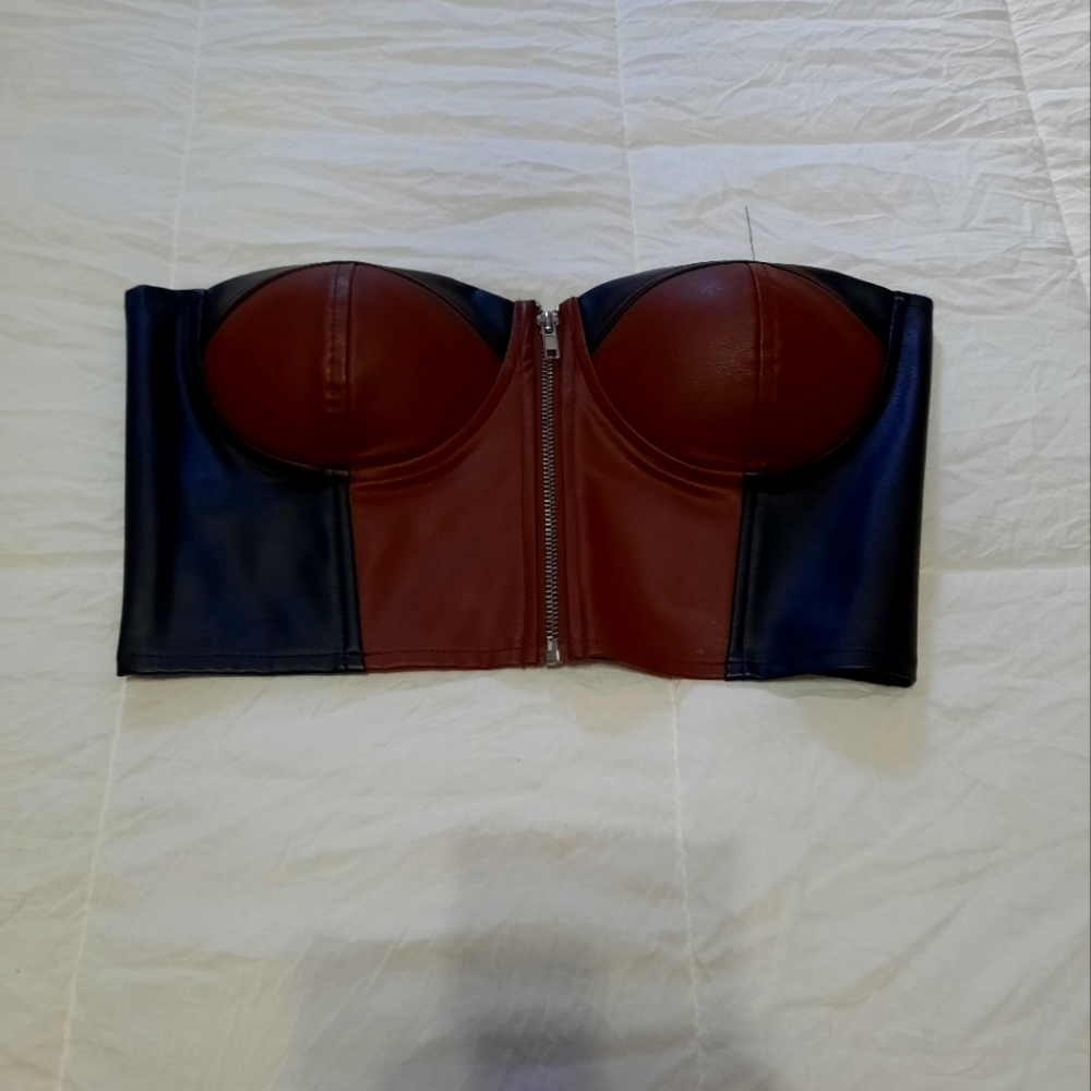 Faux leather crop corset